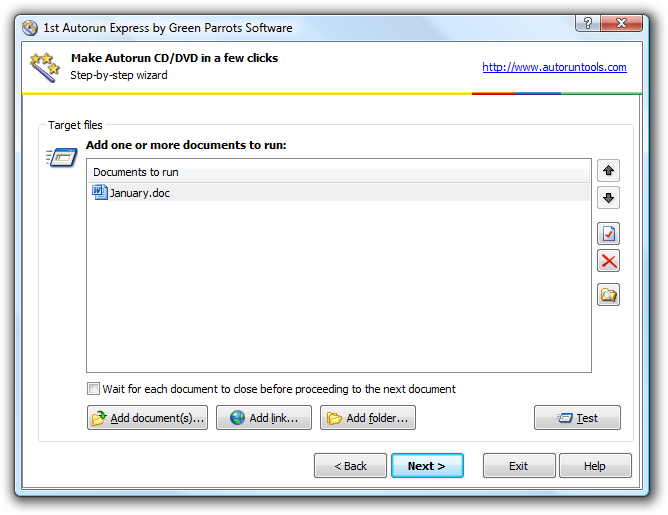 Document selected to autorun when CD will be inserted