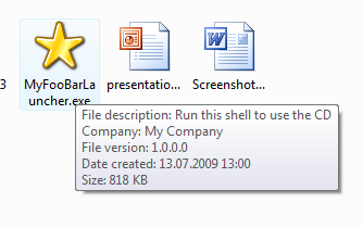 Customized autorun launcher shown in Explorer with customized version information displayed in the tooltip. Click to enlarge...