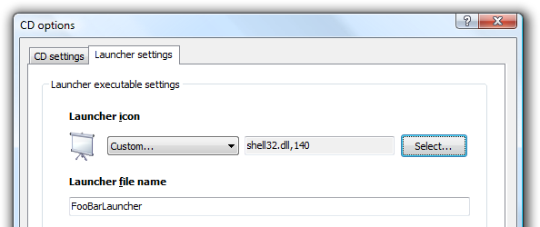 Specifying custom file name for the autorun launcher program