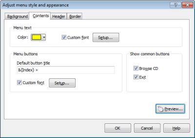 Setup autorun menu design: customize design for menu contents. Click to enlarge...