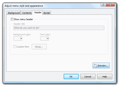 Setup autorun menu design: customize menu header - turn off header. Click to enlarge...