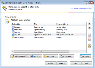 Autorun menu entries list with customized button titles. Click to enlarge...