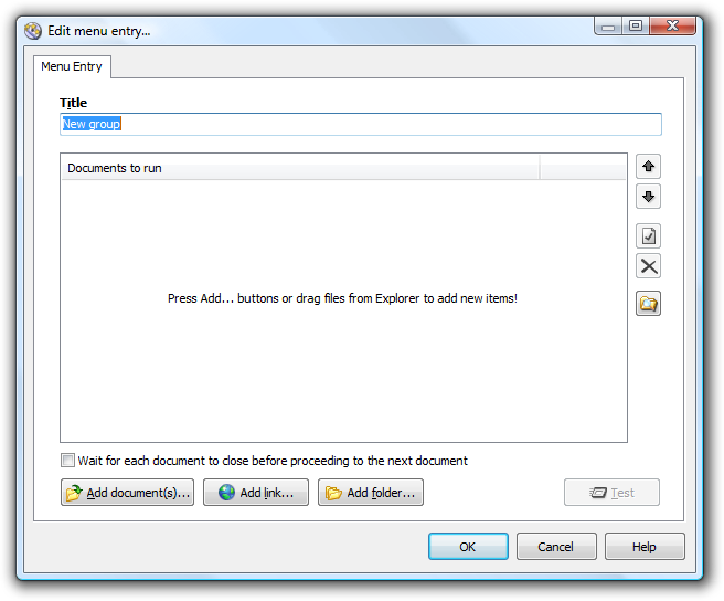 Editing new group menu entry which contains several documents to autorun.