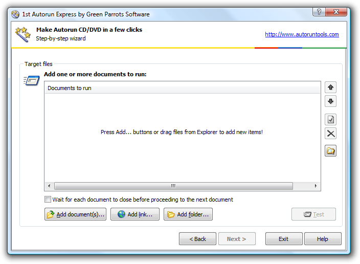 Specify documents to run automatically on CD insertion